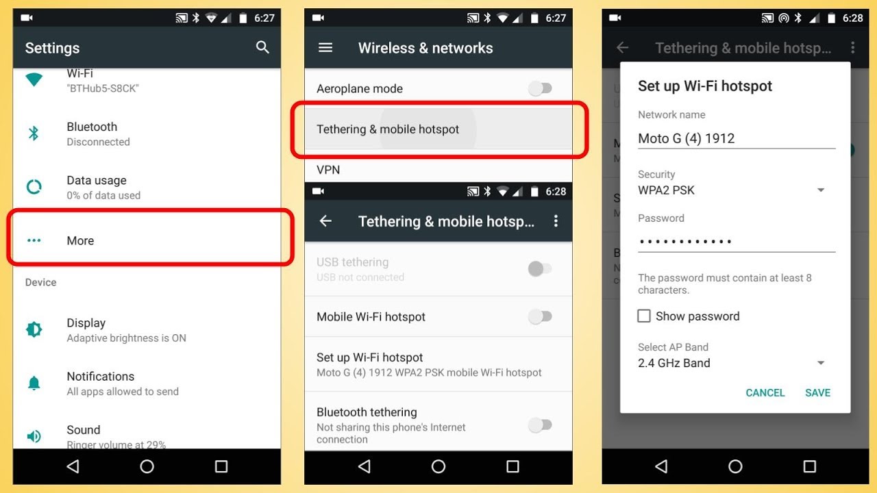 How to setup Android Tethering Mobile Hotspot WiFi Bluetooth - YouTube