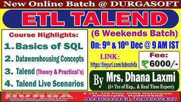 ETL TALEND (6 Weekends Batch) Online Training @ DURGASOFT