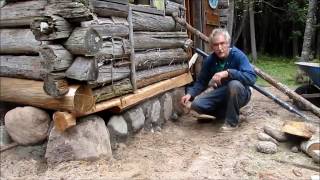 Martin's Old Off Grid Log Cabin #19 Putting a Rock Foundation Under the Old Cabin