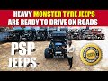 Unleashing the beast black jeep roars offroad with massive monster tires  psp jeeps  hyderabad