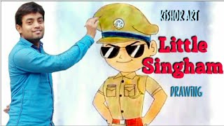 How to draw Little Singham step by step | with plastic Crayons | Kishor Art