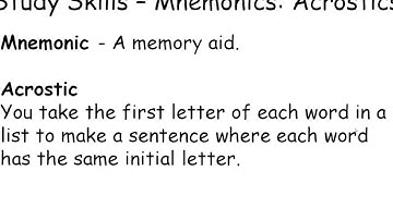 Study Skills - Mnemonics: Acrostics