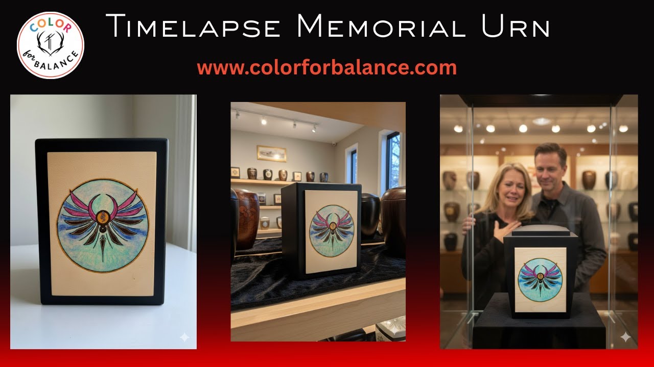 Time lapse handmade memorial urn featuring a symbolic winged design, created through a calm coloring and memorial art process
