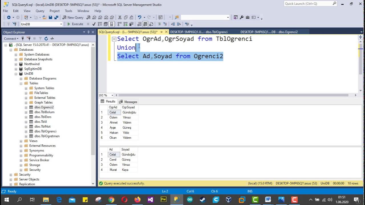 SQL Server 2019 Union - Intersect - Except Kullanımı #Ders25 MSSQL ...