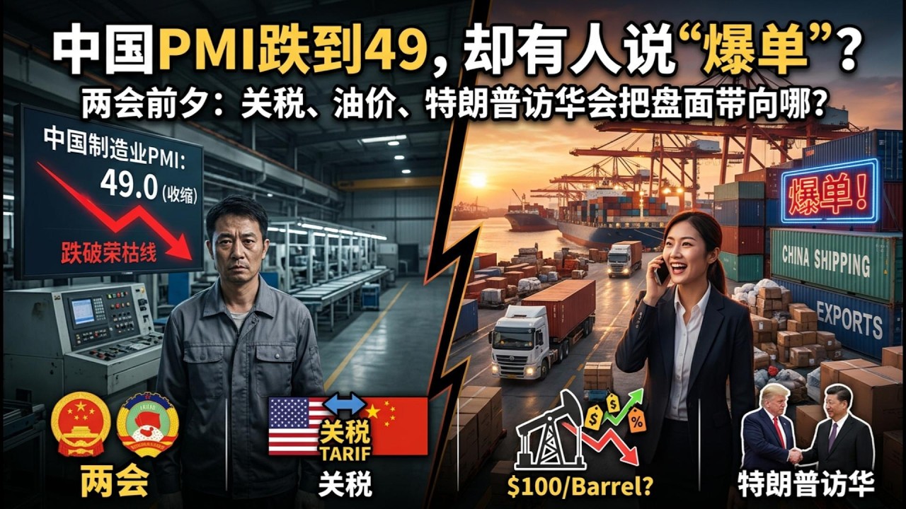【Boss市场快讯】中国PMI跌到49，却有人说“爆单”？两会前夕：关税、油价、特朗普访华会把盘面带向哪？