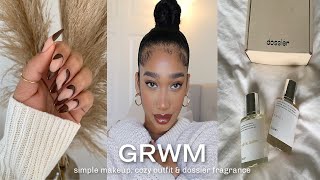 GRWM | SIMPLE MAKEUP ROUTINE, COZY OUTFIT &amp; DOSSIER FRAGRANCE | TASHAY SIRJUE