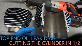 HARLEY DAVIDSON HEAD GASKET OIL LEAK DIAGNOSIS AND CUTTING THE CYLINDER TO SEE HOW ITS CONSTRUCTED