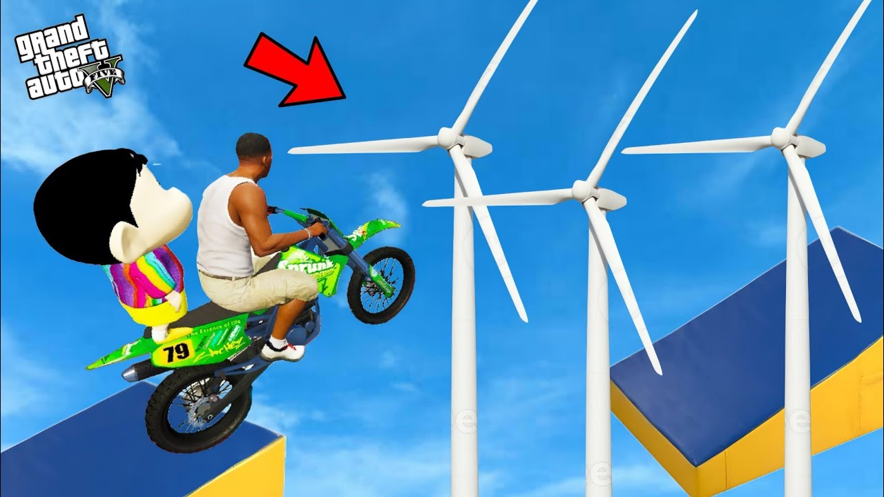 GTA 5 : FRANKLIN, SHINCHAN AND PINCHAN TRYING IMPOSSIBLE WINDMILL STUNT RACES 😯