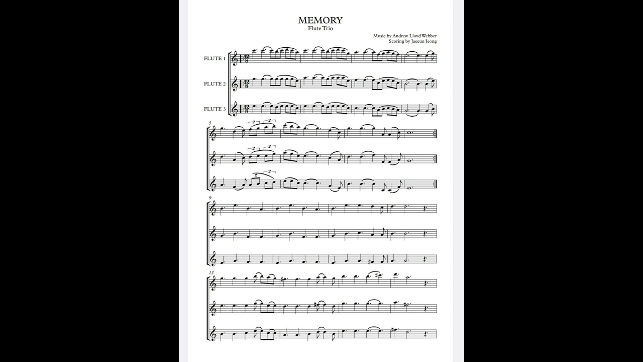 [Memory] Musical Cats Flute Trio Ver. Score, 뮤지컬 메모리 플룻 트리오 악보+연주, 플룻연주악보, 플룻트리오, 뮤지컬 메모리, Memory