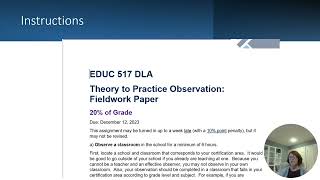 Understanding the Fieldwork Assignment - EDUC517DLA