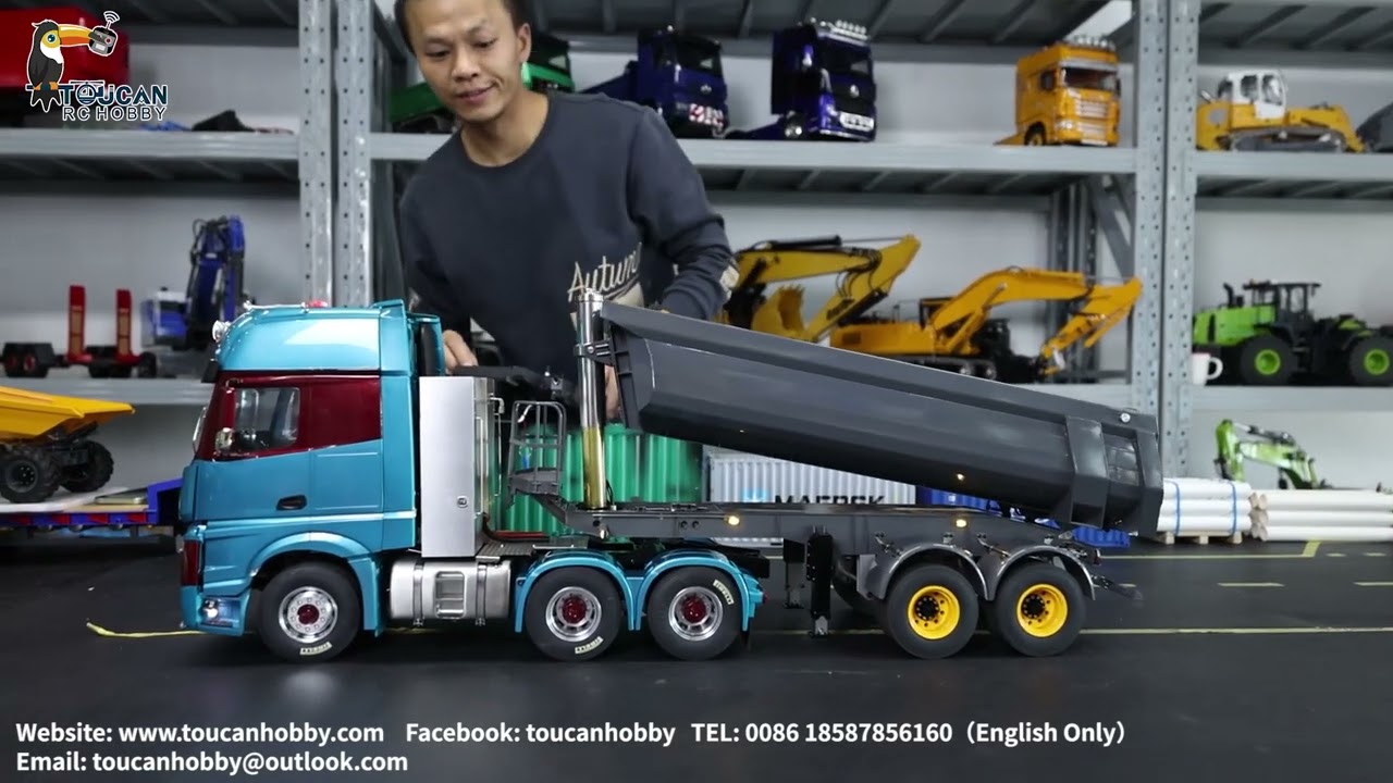 LESU 1/14 RC Metal Hydraulic Dumper Crane Truck 8x8 Remote Control Tipper