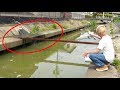 【水温40℃】温泉の流れる水路で釣りをしたら大物が連発した！！！！！