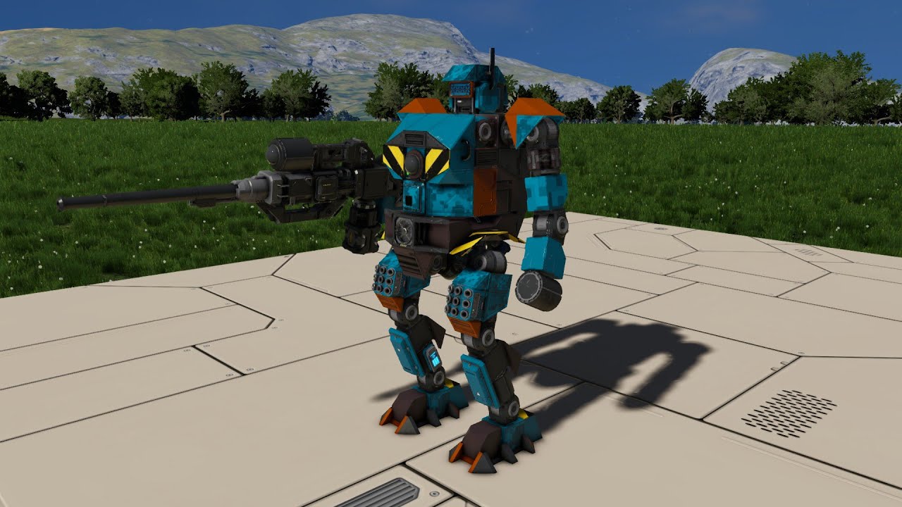 Space Engineers Military Mech wobbles around in his new paint job :) 