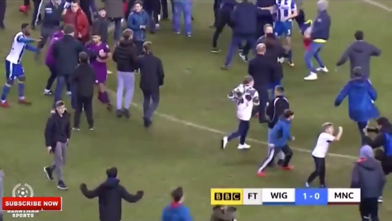AGUERO Fighting With Wigan Fans At Full Time (PITCH INVASION) YouTube
