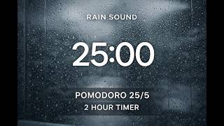 25/5 Pomodoro Timer with Rain – 2 Hour Study Timer | No Music