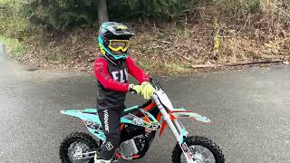 7yr old's first day on KTM E5 electric dirt bike vs Honda E2