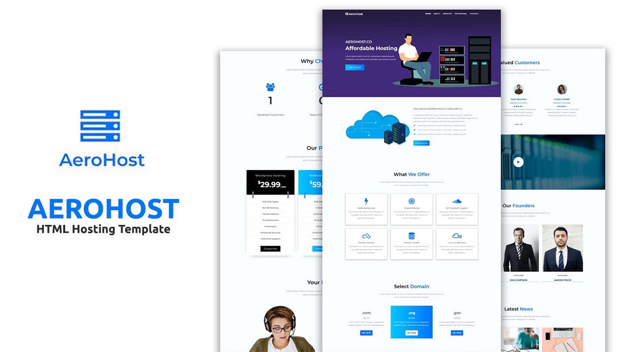 AeroHost - Hosting Landing Page Template | Bootstrap Template - YouTube