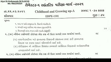 HNGU B.Ed Sem-1 2021 || Childhood and Growing up-A || EDPE-1101 | Exaternal Exam Most Imp | Arjunsir