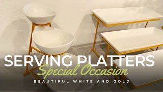 Beautiful 3-tier Gold and White Serving Platters - Display Your Holiday Appetizers and Buffett Items