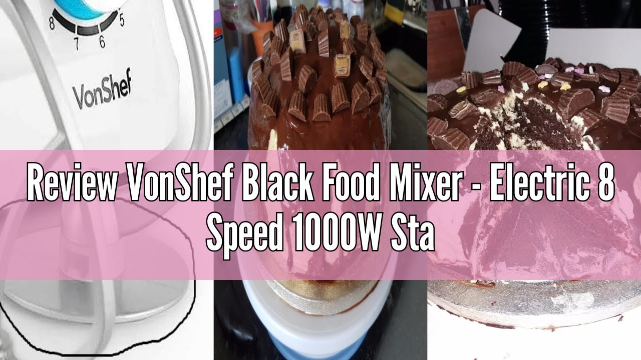 Review VonShef Black Food Mixer - Electric 8 Speed 1000W Stand Mixer, 4.5L Stainless Steel Mixing Bo