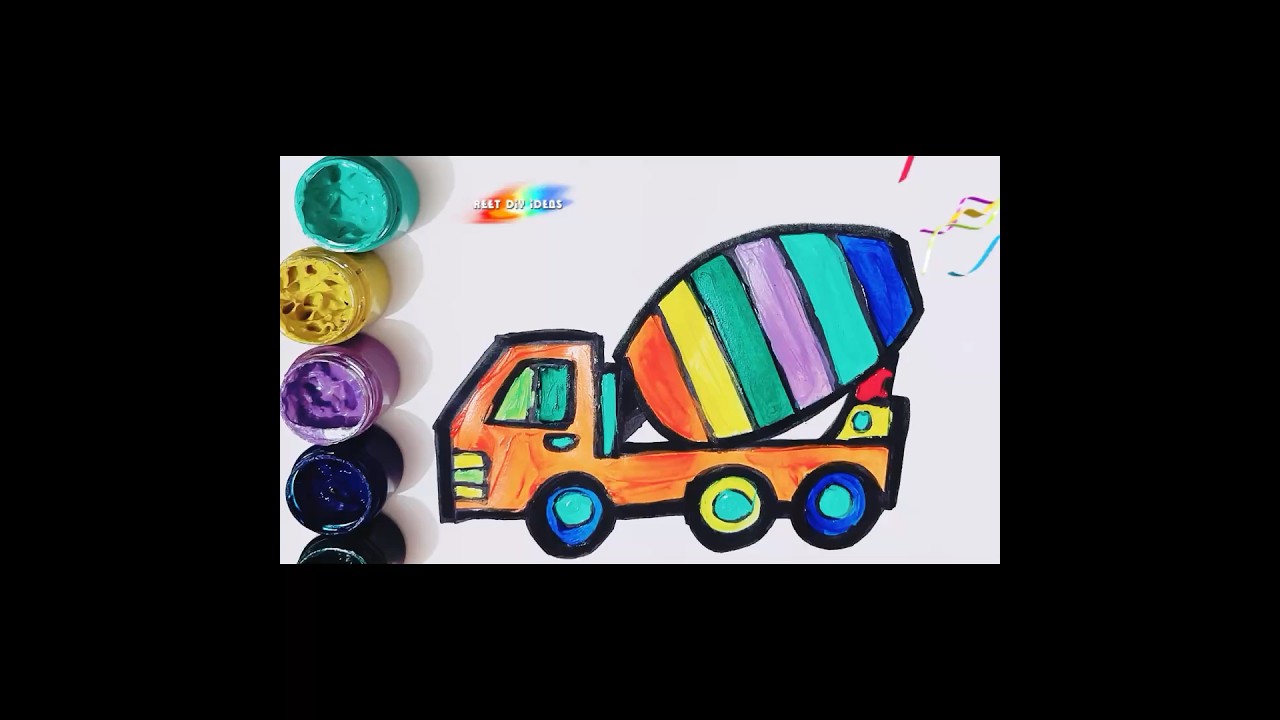 Concrete mixer truck drawing and coloring for kids 