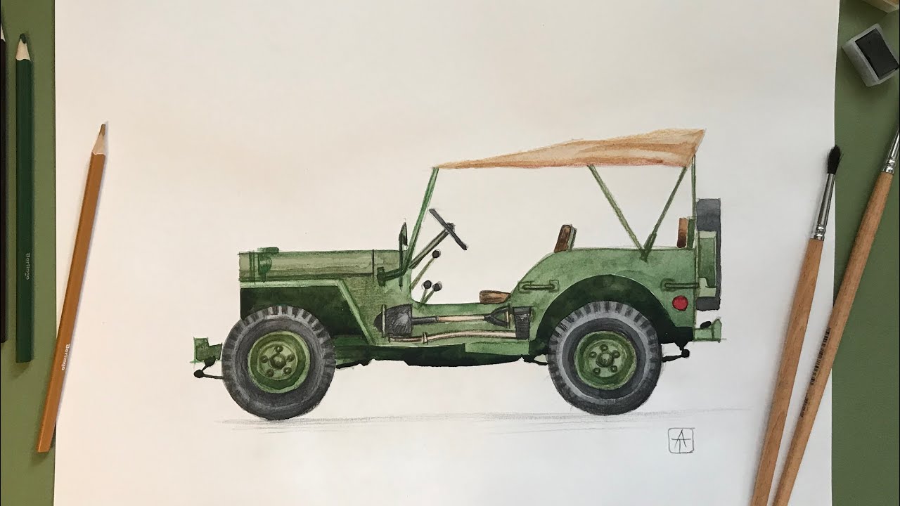 Рисуем военный джип Виллис | Draw a jeep car Willys - YouTube