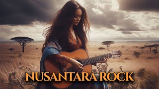 Soulful Indonesian Rock Fusion: Female Guitarist in Traditional Attire Lights Up a Dramatic Stage