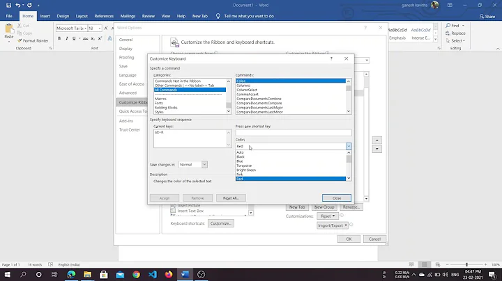 Custom Shortcut for font color in Ms Word