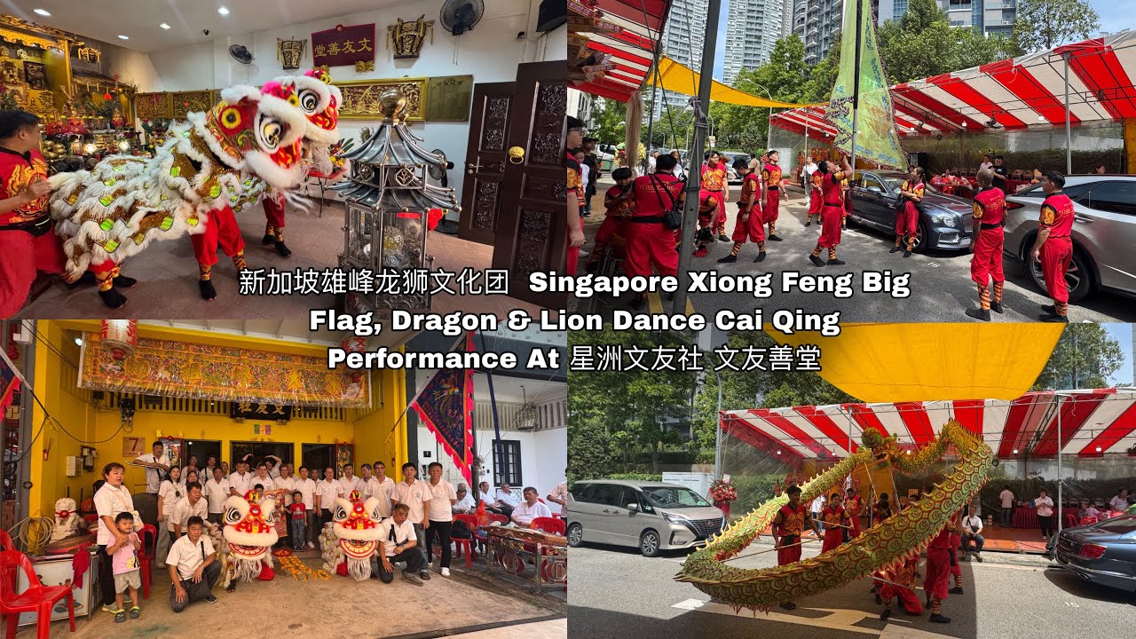 新加坡雄峰龙狮文化团 Xiong Feng Big Flag, Dragon & Lion Dance Cai Qing Performance at 星洲文友社 文友善堂 4 .1. 26