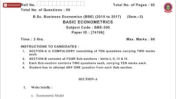 BSC BUSINESS ECONOMICS BBE 3RD SEM BASIC ECONOMETRICS DEC 2018 | PTU