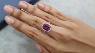 Ring with rare Tanzanian rhodolite and diamonds in 18K white gold  (6305)