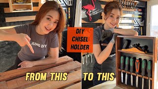 A young girl makes a chisel holder from pallet wood | DIY My Dream Workshop ( Part 7)