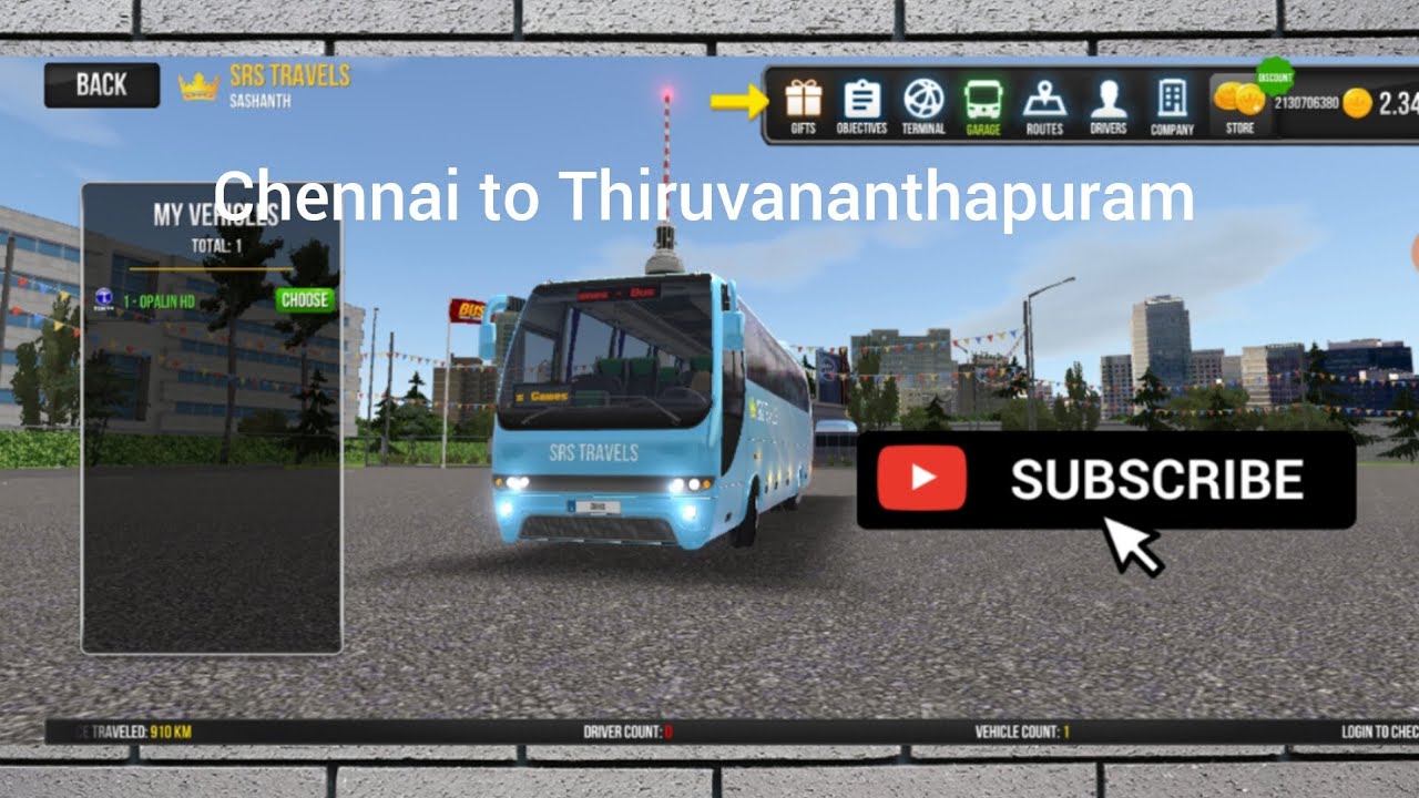 Bus simulator ultimate chennai to Thiruvananthapuram 