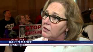School teachers march at the State Capitol