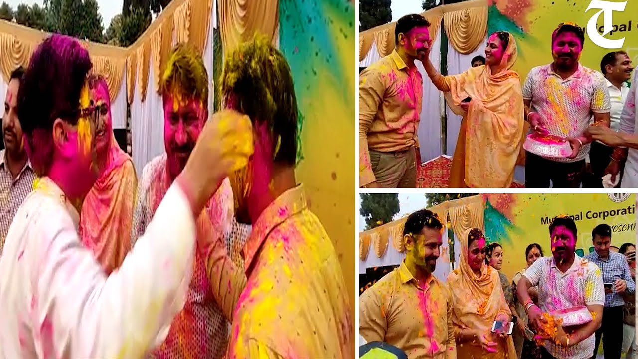 Councillors and officers of Chandigarh Municipal Corporation celebrate Holi