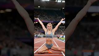 Close-Up Gymnasts Overhead Split & Final Victory Pose