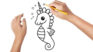 COMO Desenhar um Cavalo Marinho Kawaii, How to Draw, DESENHO LINDO
