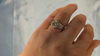 Unique Moissanite Promise Ring Set, 14K White Gold Stacking Ring, Art Deco Moissanite Ring Set