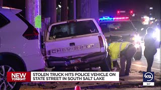 Stolen truck hit police vehicle on State Street