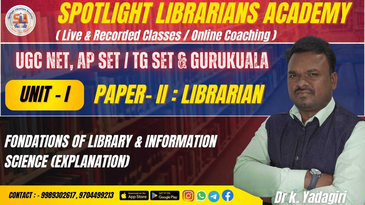 Librarian Paper 2 Unit 1 Class by Dr. K. Yadagiri | Spotlight Librarians Academy | #librarians