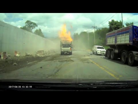 Truck Brake Failure Leads to Fiery Crash || ViralHog