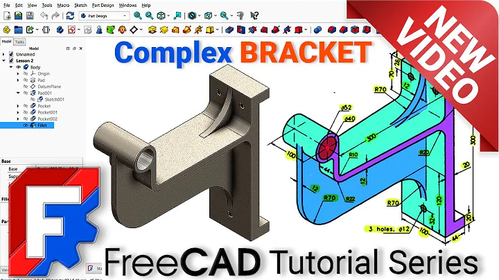 FreeCAD Beginner Course | Module 1 – Lesson 4 | Complete 3D Model Bracket | Sketching, Pad, Pocket