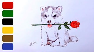 How to Draw a Puppy with Rose for Valentine's Day - Realistic Sketch