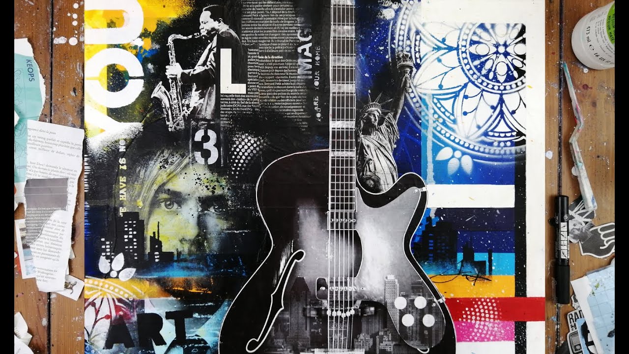 COLLAGE DEMO: Transfert d'image - Stencil - Painting - Tutoriel