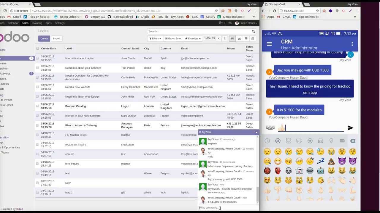 Odoo CRM app with chat - Messanger by SerpentCS