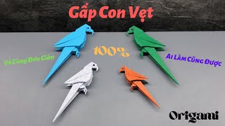 Instructions to fold an origami parrot, a paper parrot