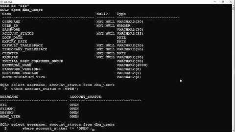 User account lock and unlock in oracle. #user#account#lock#Unlock#oracle#SQL#scott#system#sysdba#