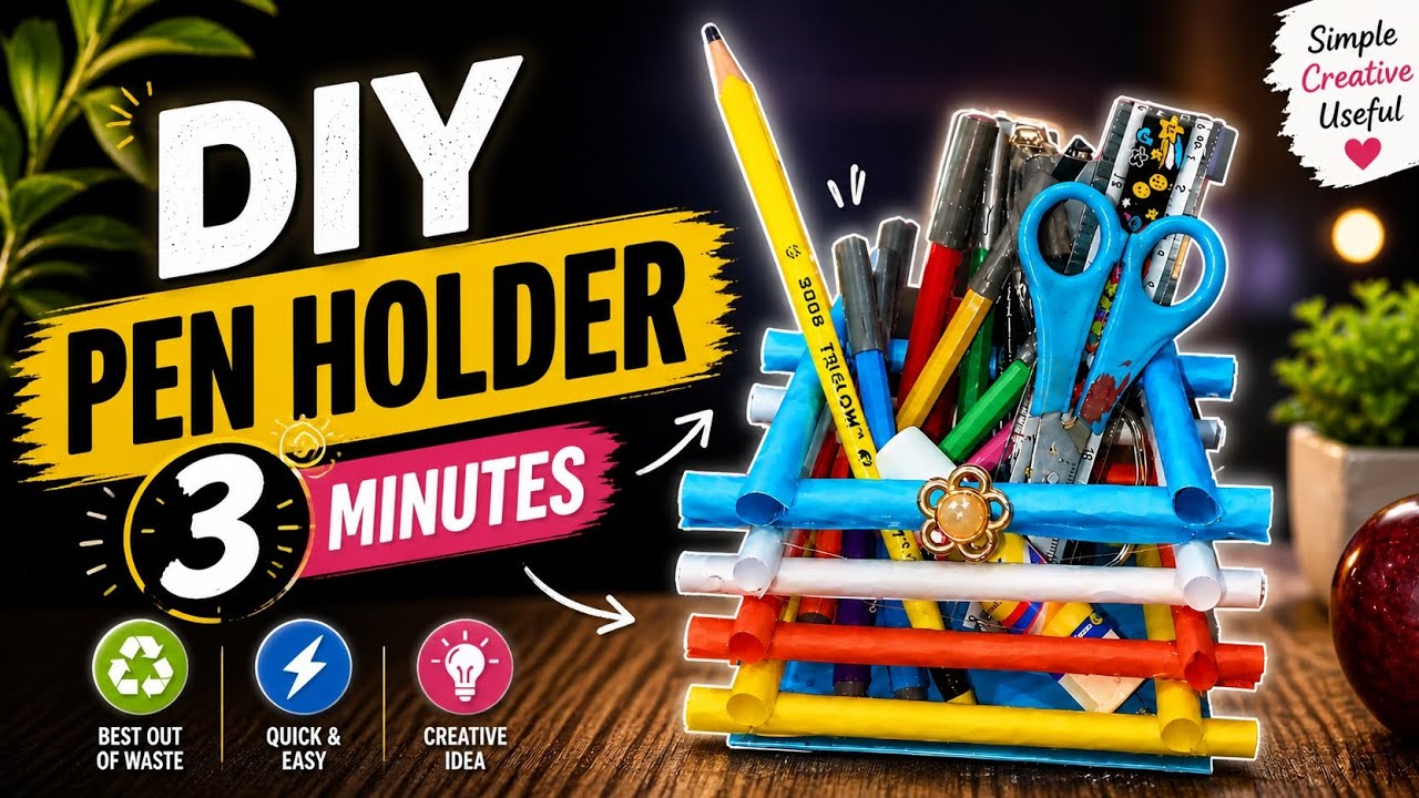 Easy Diy pen holder tutorial |how to make Pen standEasy pen holder with ...