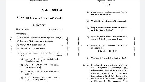 #aku B.Tech 1st semester exam.., 2018 chemistry Question paper solution details! code-100103!