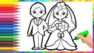 How to draw a bride and groom for children/Как нарисовать жениха и невесту для детей